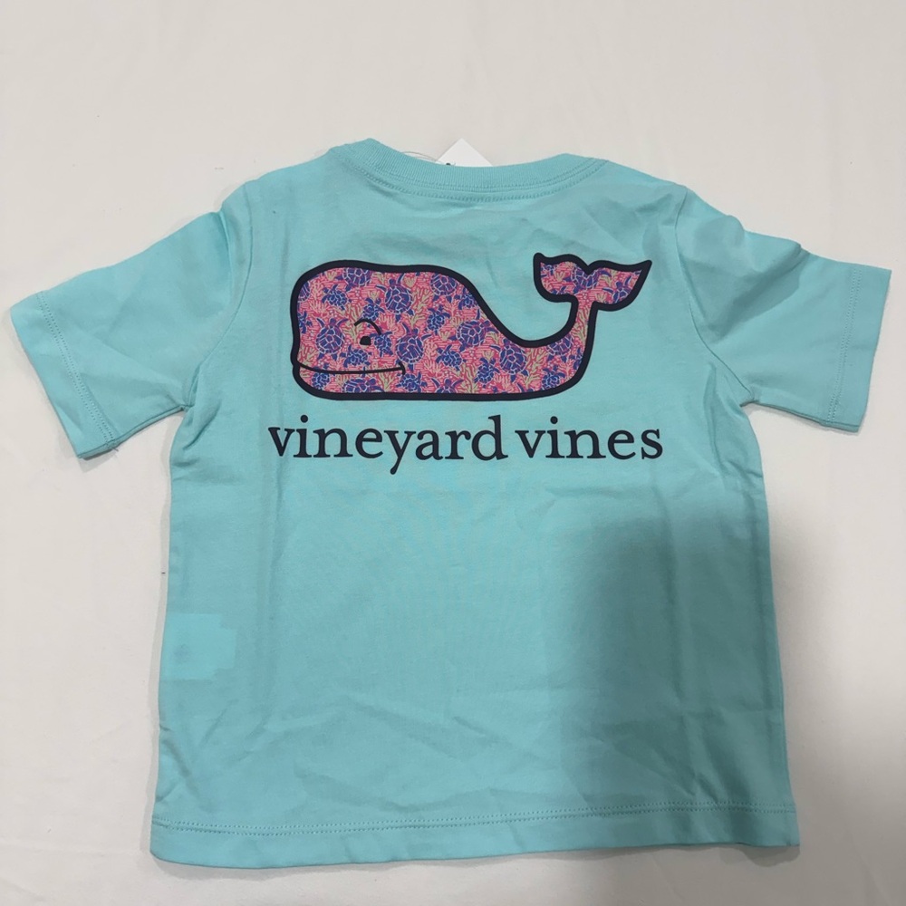 Vineyard Vines Kids Aqua Tee with Pink Whale